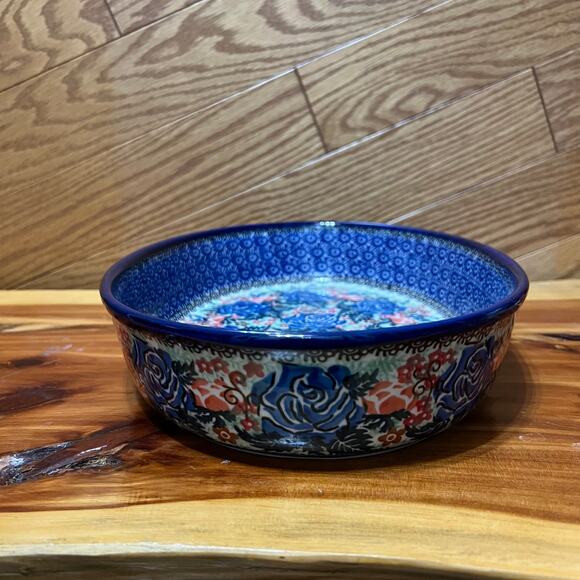 Unikat Ceremika Polish Pottery Casserole Dish Oval Blue Floral Bakeware 2007 - Picture 8 of 10